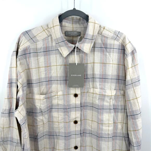 Everlane Organic Cotton Button Down Flannel LS Shirt in smoke plaid Size 16 - Picture 2 of 6